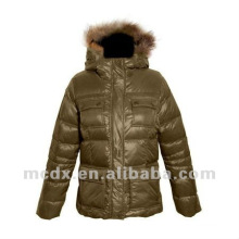 Nylon fabric women winter down coat with fur hood